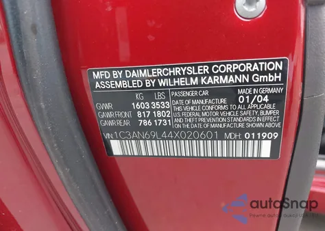 2004 Chrysler Crossfire from USA, damaged, VIN 1C3AN69L44X020601